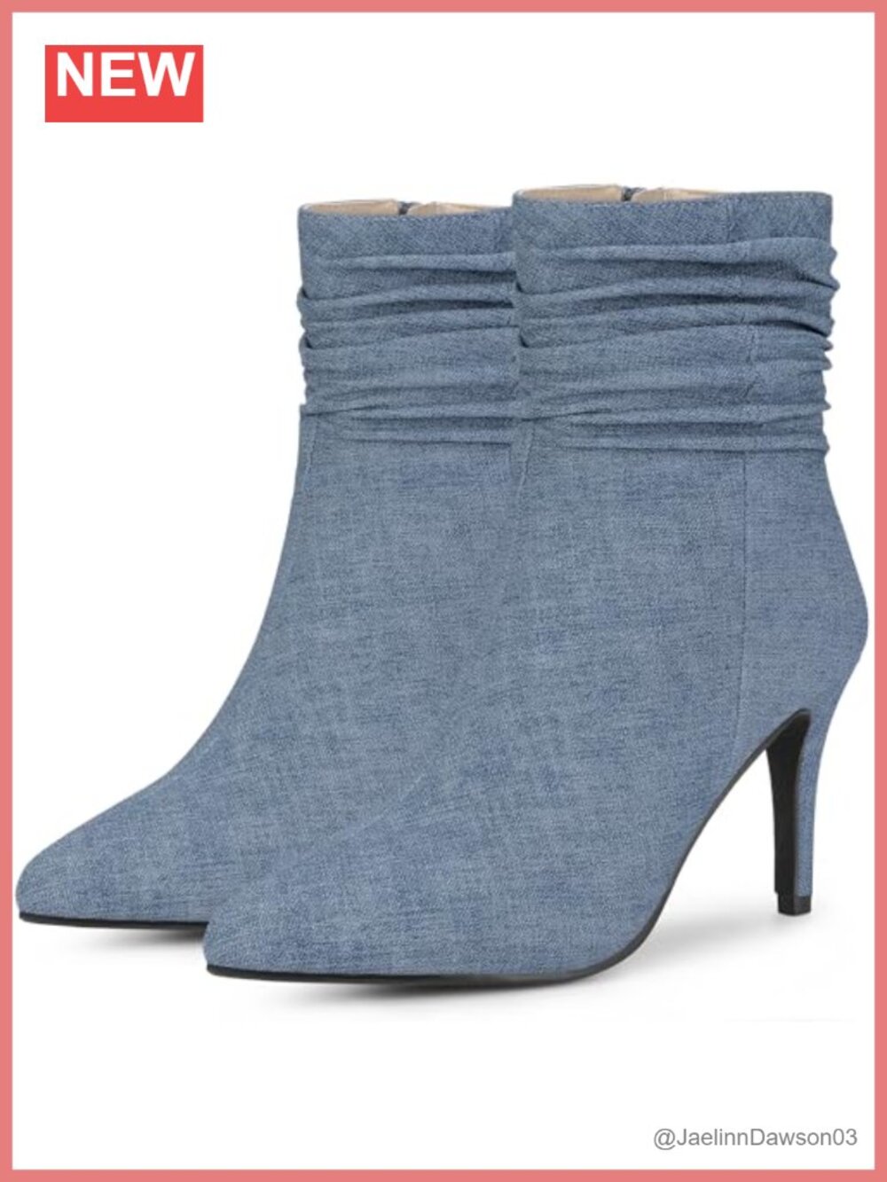Women's Denim Look Ankle Stiletto Heel Booties Side Zip Faux Leather